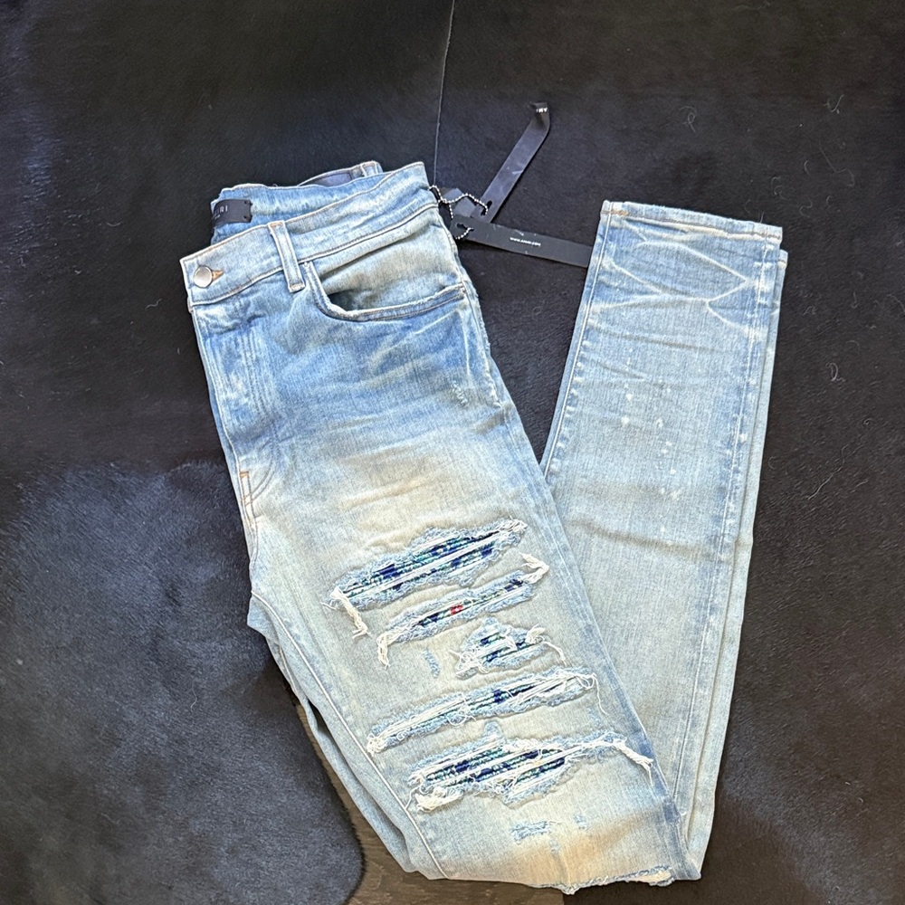 AMIRI Light Blue Distressed Skinny Jeans